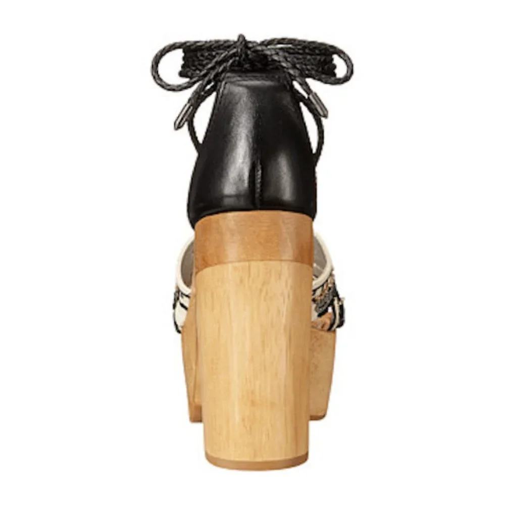 NWOB Sam Edelman Mel Embroidered Wooden Platform Sandal Black White